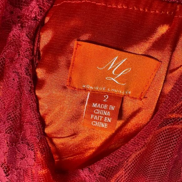 NWT ML Monique Lhuillier red Lace Ruffled long sleeve mini dress Size sz 2 - Picture 7 of 10